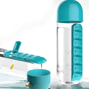 water bottle, water bottle with pill holder, water bottle with pill organizer