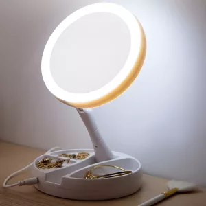 vanity mirror, makeup mirror, makeup mirror with led light, magnifying makeup mirror, double sided mirror, foldable makeup mirror, desk makeup mirror